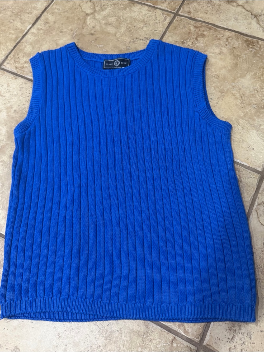 St John Sport Marie Gray Ribbed Cotton Sleeveless Shell Royal Blue Size L